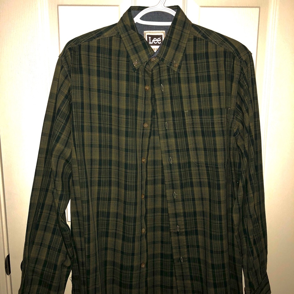 Men’s Lee Green Plaid Button-Up Longsleeve Shirt